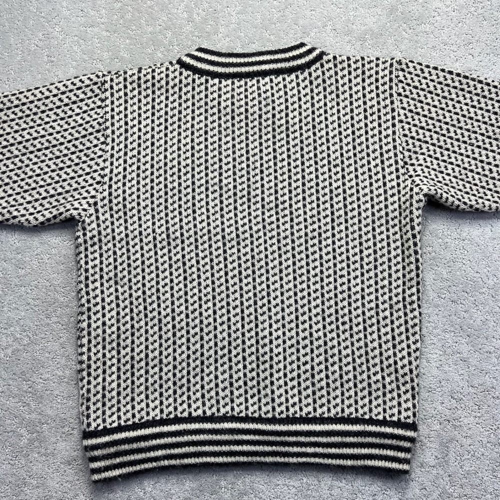 VINTAGE LL Bean Sweater Womens M White Black Birds Eye Wool Blend Made in Norway - Picture 10 of 15